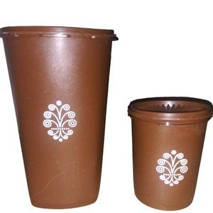 VTG Tupperware Servalier Brown Nesting Canisters Set of 2 Stacking Canister